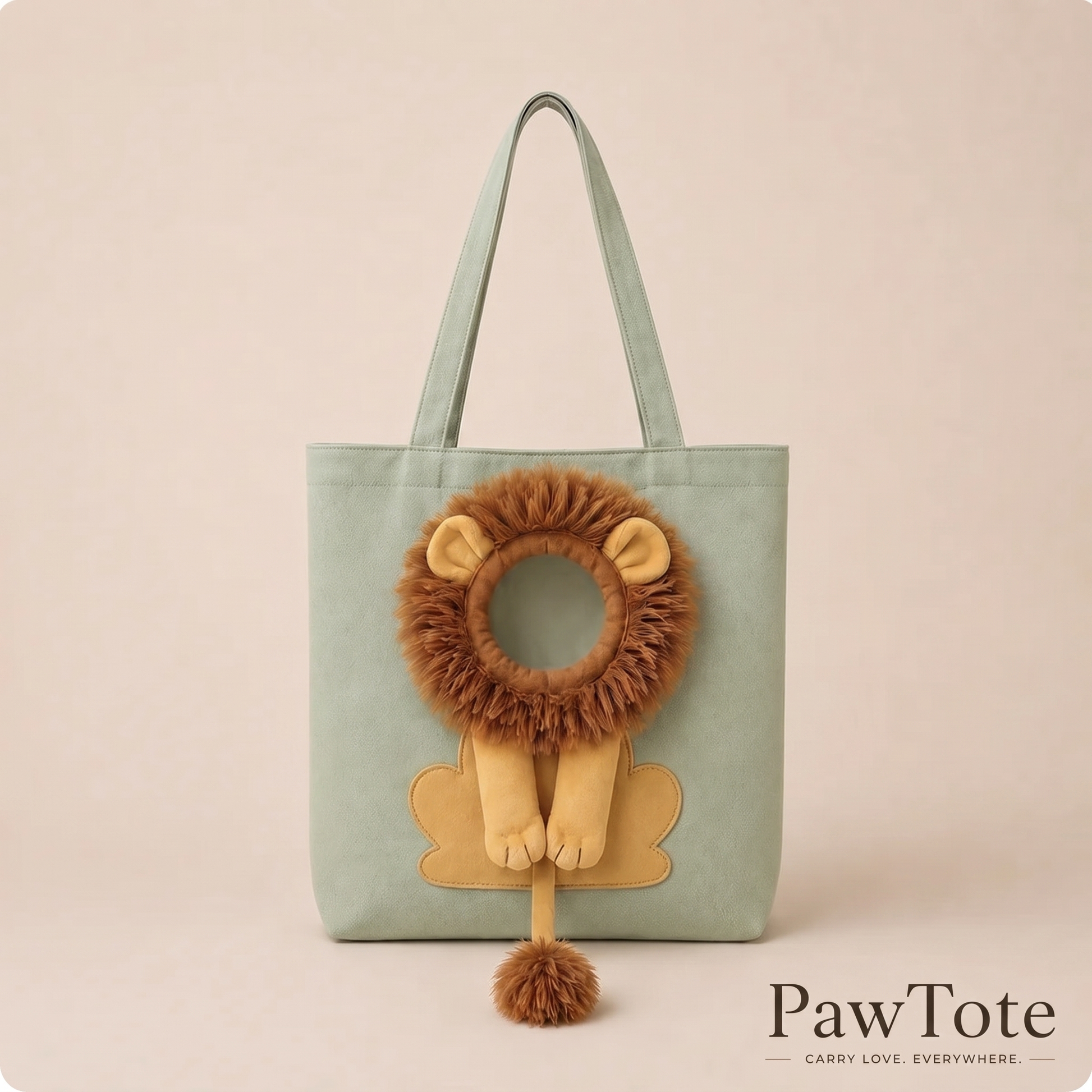 PawTote Lion Shoulder Bag - Light Green pet carrier tote