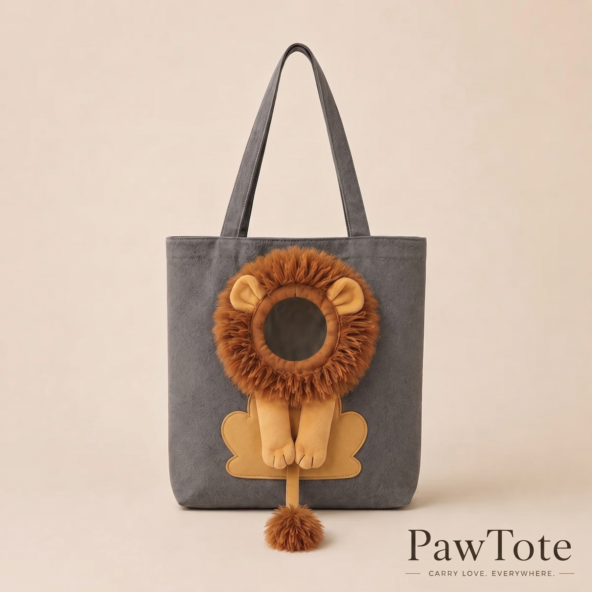 PawTote Lion Shoulder Bag - Dark Grey pet carrier tote